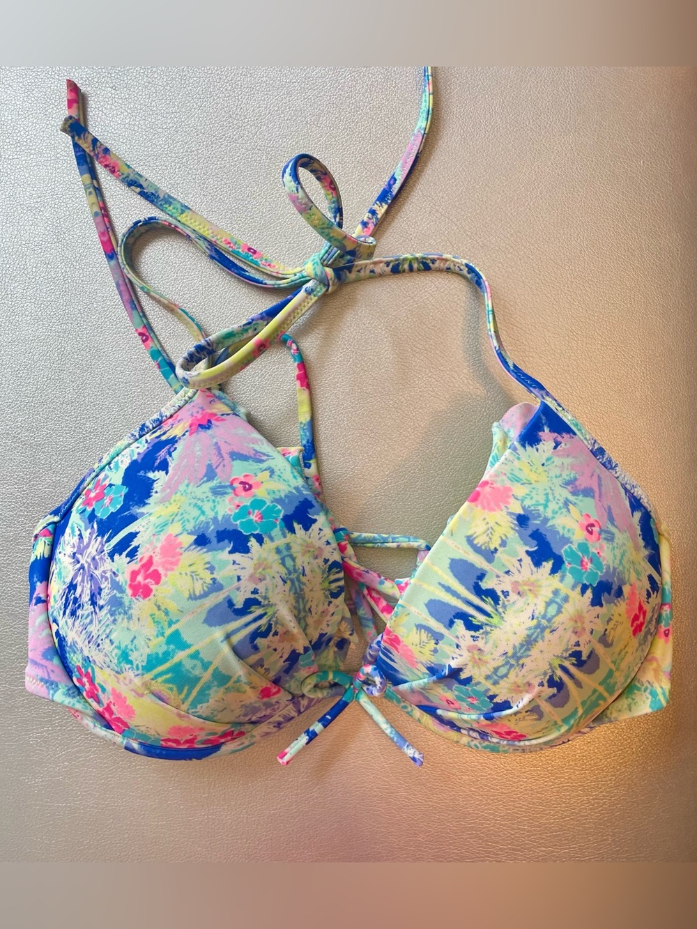 Victoria’s Secret Push-Up Halter Bikini Top | Tropical Floral | Size 34C
